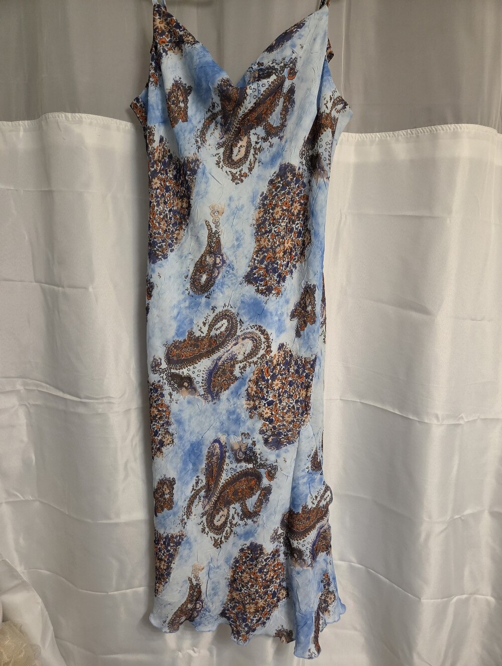 Paisley Slip Dress in Light Blue and Brown